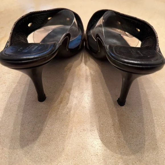 Gucci Black and Brown Mules with Gold Accents